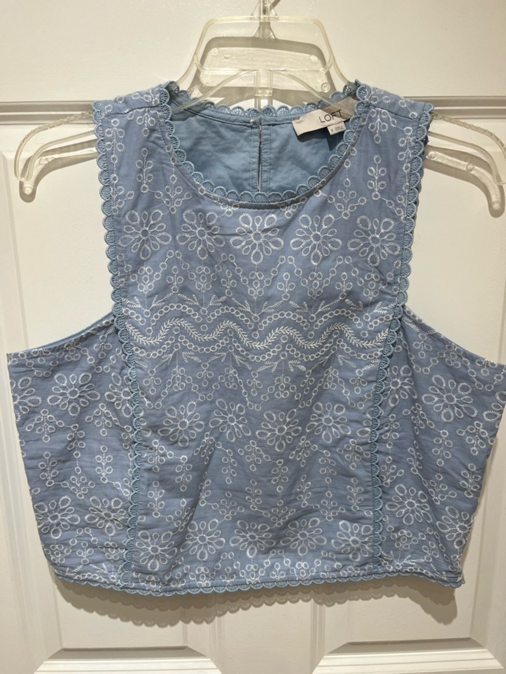NWT LOFT Light Blue Maxi Skirt and Top with Lace Embroidery Scalloped Hem Set - Picture 11 of 16